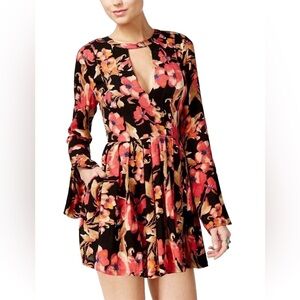 Free People Tegan Printed Cutout Mini Dress Black Women’s Sizs 4